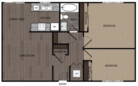 Floor plan for 2 beds, 1 bath, 760 sqft